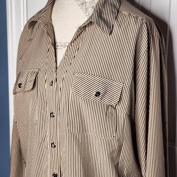 Adrienne Vittadini Shirt Women XL Brown Stripe Button Long Sleeve Stretch Office - Picture 2 of 12